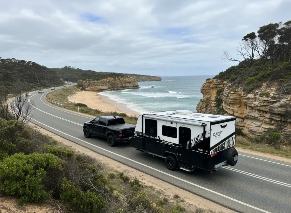 venus16 16 foot caravan on coastal road